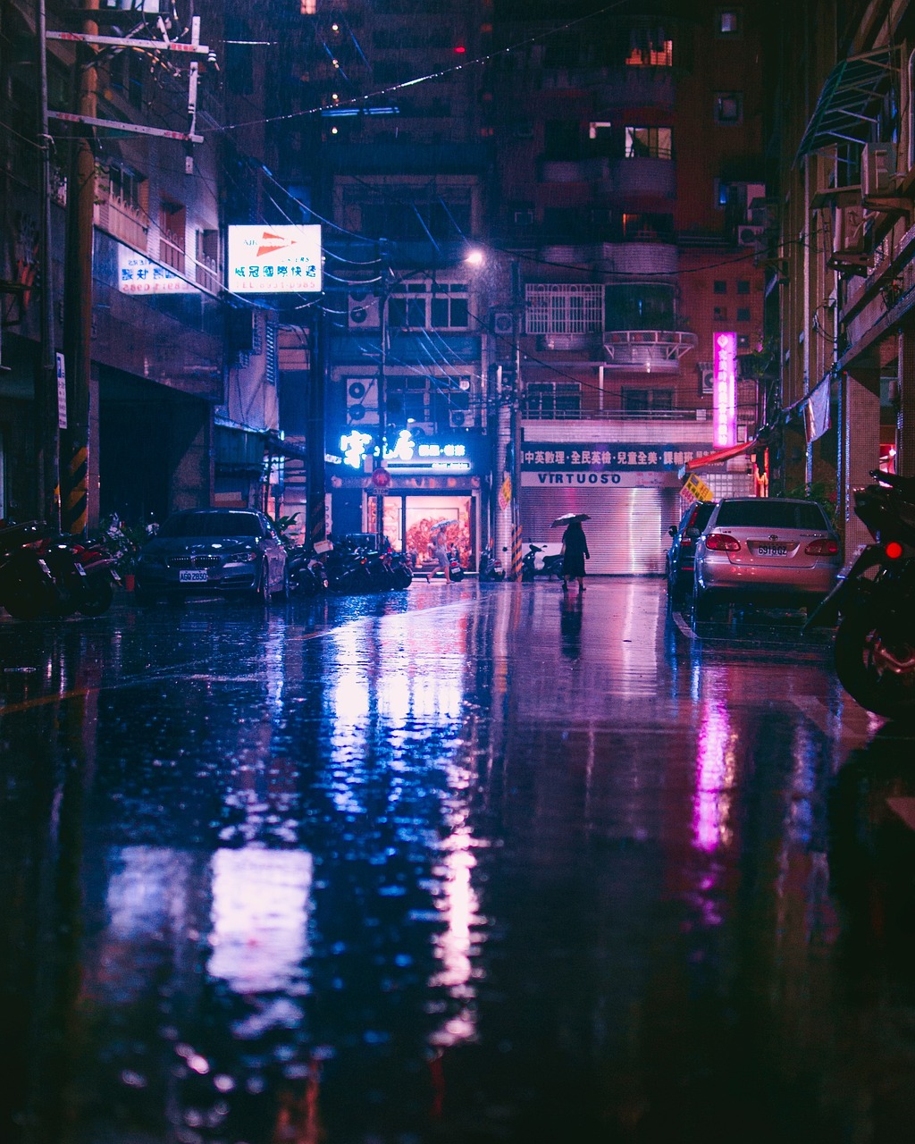 asia, rain, street, illumination, umbrella, water, travel, city, nature, thailand, urban, relax, tumblr wallpaper, blue city